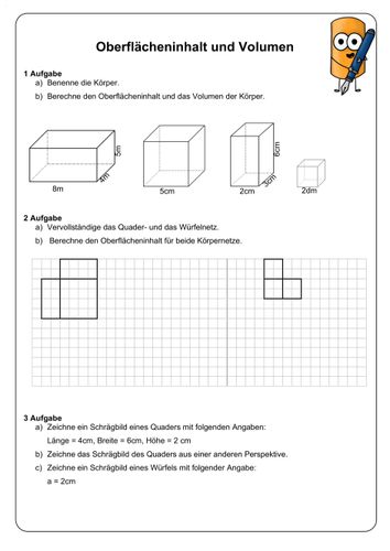 Oberflächeninhalt und Volumen - Übung – Unterrichtsmaterial im Fach Mathematik