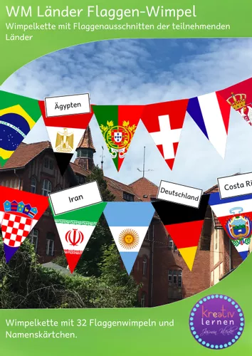 Fußball WM 2018 Flaggen Wimpel / Klassendekoration