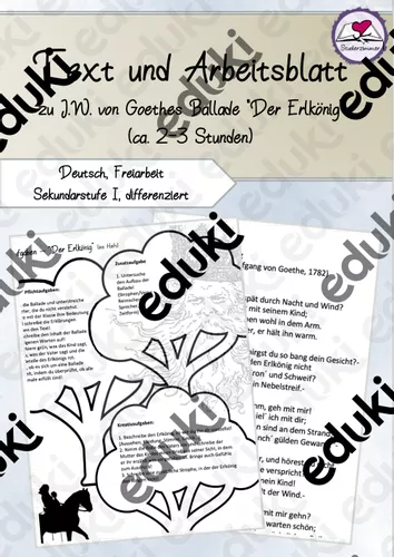 Text Und Arbeitsblatt Goethes Der Erlkönig Text Und Aufgaben Für 2 3 Stunden Differenziert