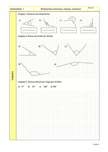 Arbeitsblatt - Winkel erkennen, messen und zeichnen – Unterrichtsmaterial  im Fach Mathematik