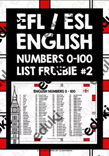 ENGLISH NUMBERS 0-100 LIST FREEBIE #2