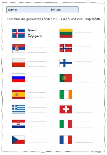 EUROPA / Länder in Europa / Flaggen – Unterrichtsmaterial im Fach Erdkunde