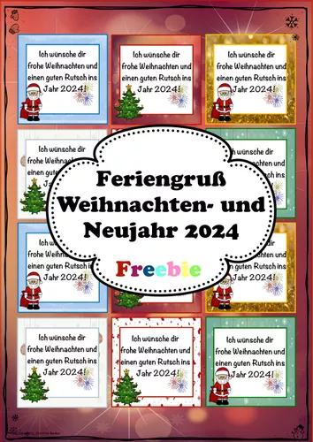 Feriengruß Weihnachten Neujahr 2024 Freebie kostenlos – Unterrichtsmaterial  im Fach Fachübergreifendes