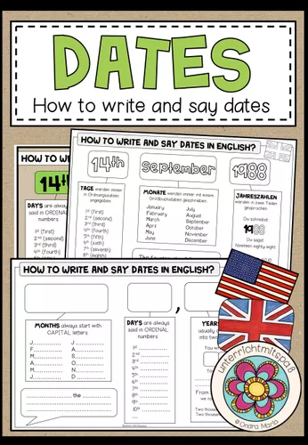 How to write and say DATES (Präsentationsfolien + Arbeits/Merkblätter) AE +  BE – Unterrichtsmaterial im Fach Englisch