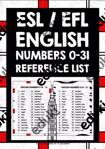 ENGLISH NUMBERS 0-100 LIST FREEBIE #2