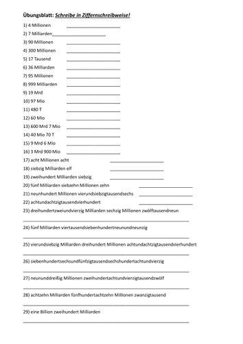 grosse zahlen schreiben in der ziffernschreibweise Große Zahlen Schreiben Arbeitsblatt
große Zahlen schreiben in der Ziffernschreibweise – Unterrichtsmaterial