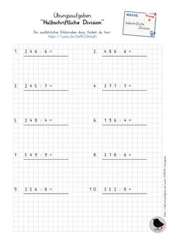 Arbeitsblatt zum Erklärvideo halbschriftliche Division Klasse 4 – Unterrichtsmaterial im Fach