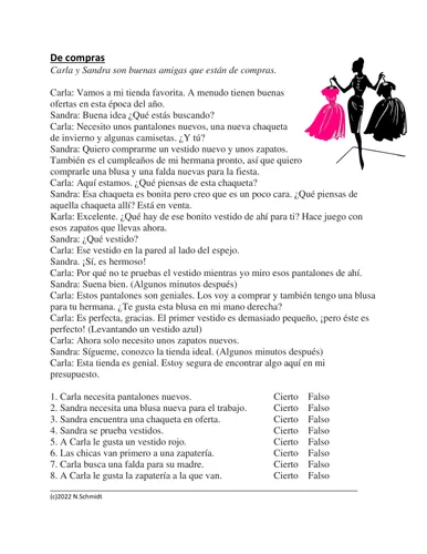 De compras lectura La Ropa Aprende Español material de la