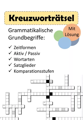 Kreuzwortrtsel Grammatikalische Begriffe (mit Lsung) Unterrichtsmaterial im Fach Deutsch Kreuzwortrtsel Grammatikalische Begriffe (mit Lsung) Unterrichtsmaterial im Fach Deutsch