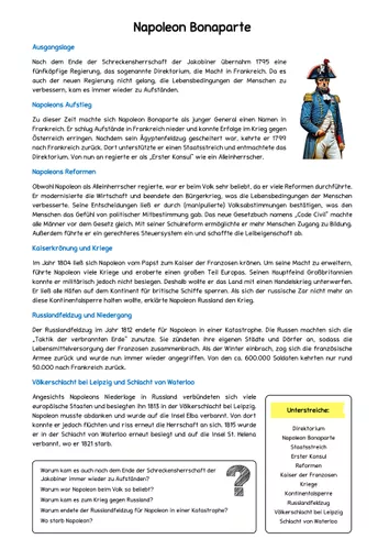 Napoleon Bonaparte Arbeitsblatt Mit Infotext Und Fragen napoleon-bonaparte-arbeitsblatt-mit-infotext-und-fragen