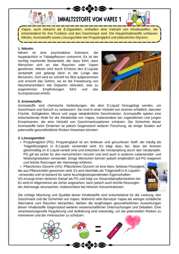Vapes - Vapen - Inhaltsstoffe und Funktion von Vapes ; Chemikalien mit Lsung (Klasse 7 8 9 10) Unterrichtsmaterial in den Fchern Biologie & Chemie & Ethik & Werte und Normen & Fachbergreifendes Vapes - Vapen - Inhaltsstoffe und Funktion von Vapes ; Chemikalien mit Lsung (Klasse 7 8 9 10) Unterrichtsmaterial in den Fchern Biologie & Chemie & Ethik & Werte und Normen & Fachbergreifendes