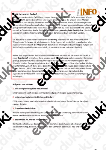 Bedrfnis und Bedarf Unterrichtsmaterial im Fach Alltagskultur, Ernhrung und Soziales Bedrfnis und Bedarf Unterrichtsmaterial im Fach Alltagskultur, Ernhrung und Soziales