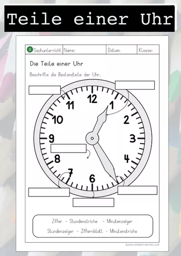 Teile einer Uhr Uhr Uhrzeit lernen – Unterrichtsmaterial in