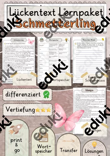 Schmetterling L ckentext Vertiefung Mit Wortspeicher Und schmetterling-l-ckentext-vertiefung-mit-wortspeicher-und