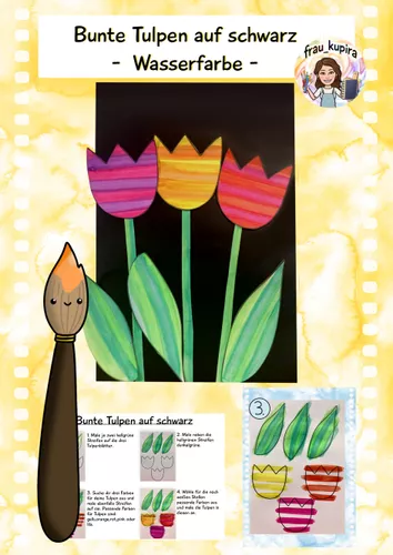 Bunte Wasserfarben-Tulpen, Kunst Grundschule & interactive