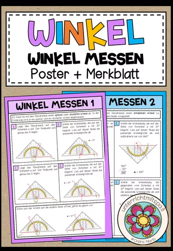 WINKEL - Winkel messen (Poster + Merkblatt) – Unterrichtsmaterial im Fach  Mathematik
