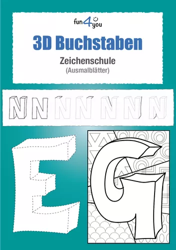 3D Buchstaben - Zeichenschule und Ausmalbilder