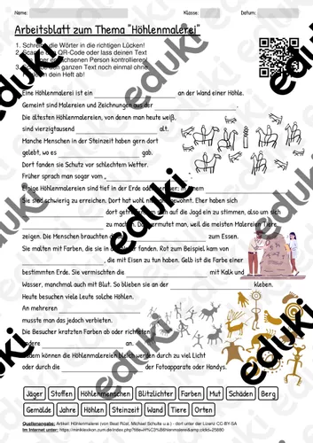 arbeitsblatt hoehlenmalerei onlineuebung mp3 Höhlenmalerei Unterrichtsmaterial
Arbeitsblatt "Höhlenmalerei" lineübung & MP3