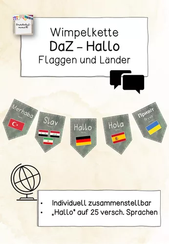 Wimpelkette Flaggen DaZ Unterricht Hallo – Unterrichtsmaterial