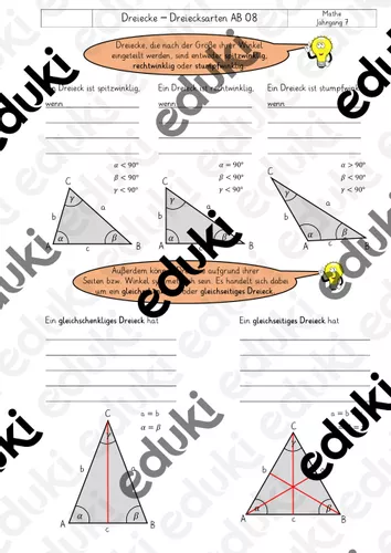 Dreiecke - Dreiecksarten mit Lösungen AB 08-11 – Unterrichtsmaterial im  Fach Mathematik