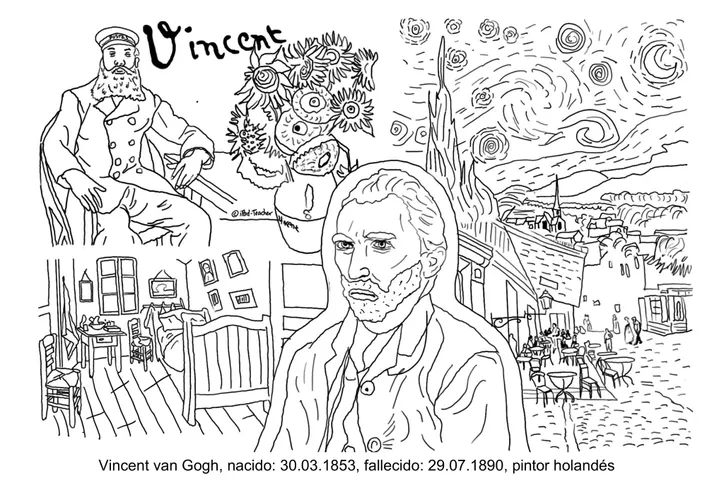 Encarnar Haz todo con mi poder Conductividad ARTE: Vincent van Gogh - dibujo para colorear - material didáctico de las  asignaturas Español para extranjeros & Educación Artística / Artes