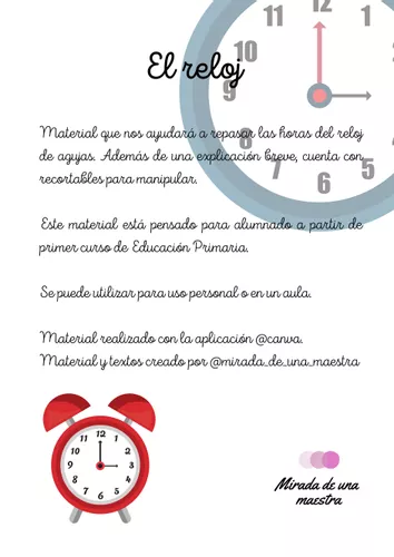 EL RELOJ MATERIAL MANIPULATIVO material de la siguiente