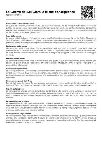 La Guerra dei Sei Giorni e le sue conseguenze Materiale didattico per