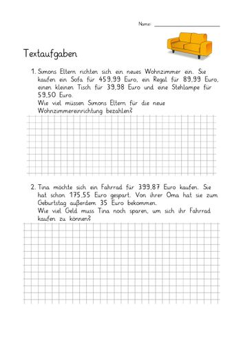 3 x AB Textaufgaben Klasse 3 Maßeinheiten (Geld, Gewichte) – Unterrichtsmaterial im Fach Mathematik