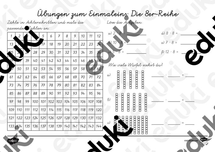 ubungen zum einmaleins 8er reihe arbeitsblatt 8er Reihe Arbeitsblatt
Übungen zum Einmaleins Die 8er Reihe Arbeitsblatt