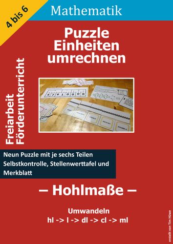 Freiarbeit Puzzle Masseinheiten Umrechnen Hohlmasse Hl L Dl Cl Ml Unterrichtsmaterial Im Fach Mathematik