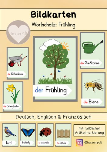 Bildkarten (Wortschatz: Frühling) [DE, ENG, F] – Unterrichtsmaterial in