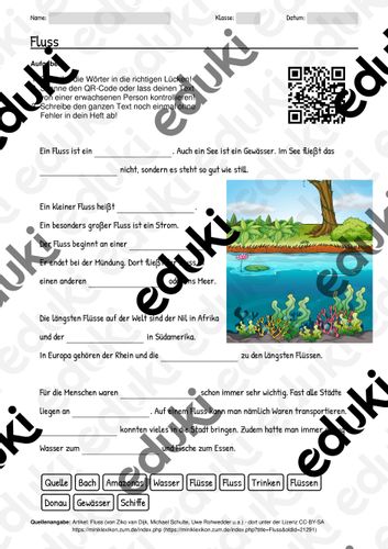 Arbeitsblatt zum Thema "Fluss" + Onlineübung & MP3 + – Unterrichtsmaterial in den Fächern DaZ
