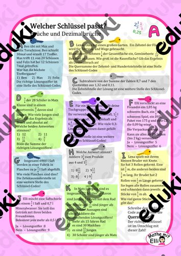 Welcher Schlüssel passt? Brüche und Dezimalbrüche – Unterrichtsmaterial im Fach Mathematik