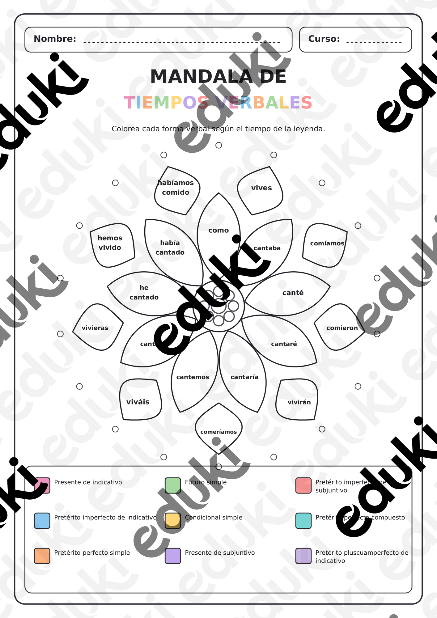 Basic Mandala Colouring In Mandala tiempos verbales con solucionario - material didáctico de las ...