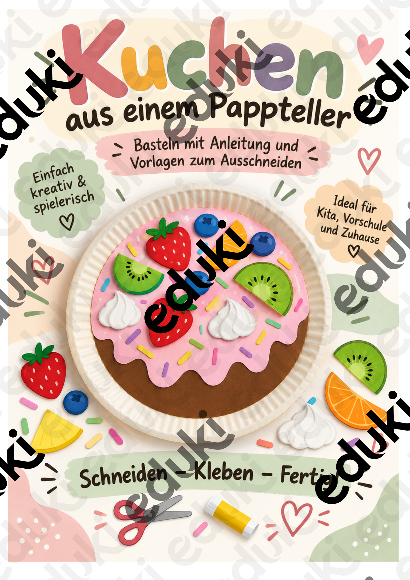 Kuchen aus einem Pappteller – Bastelidee mit Ausschneidevorlagen