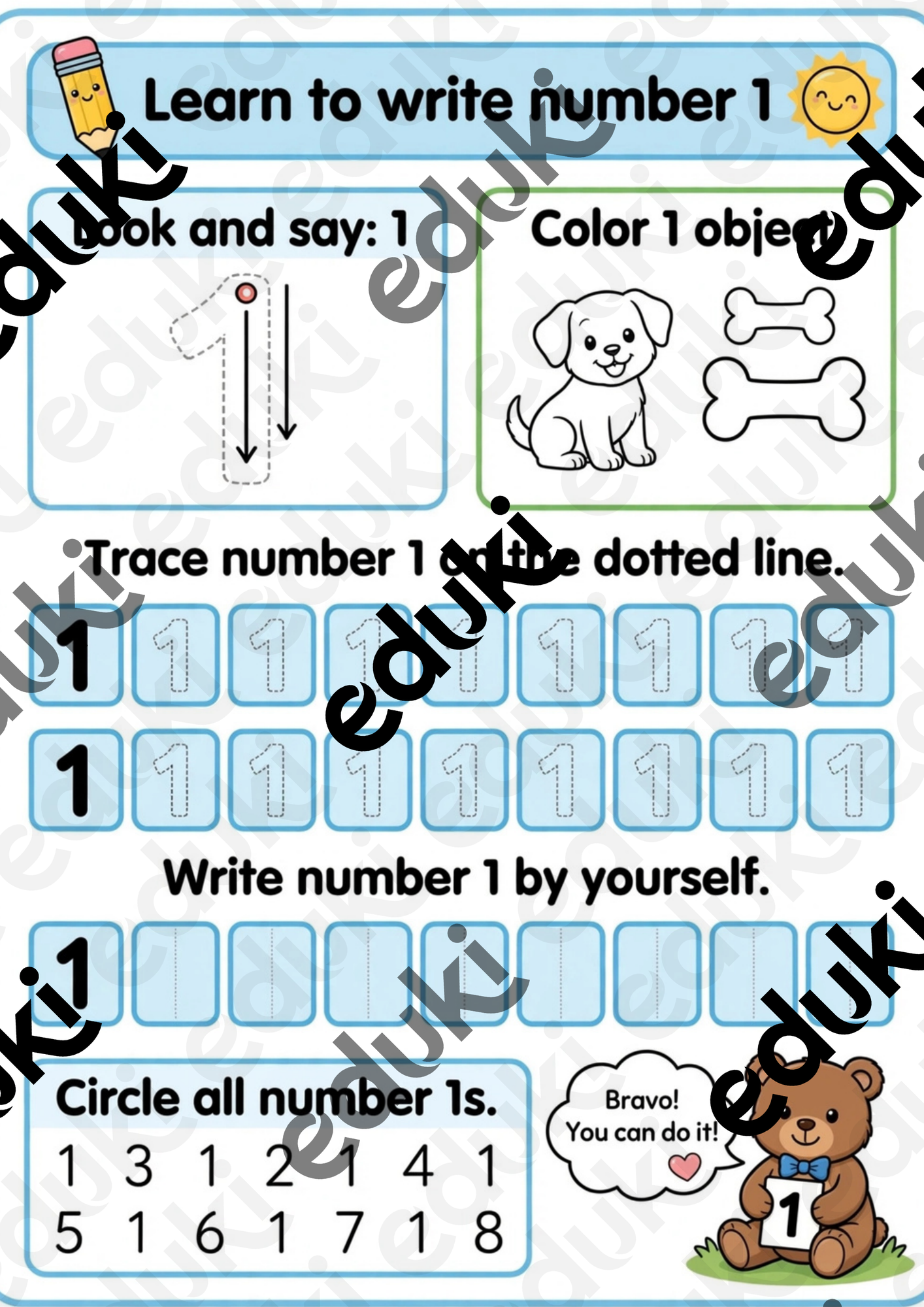 Number 1 Worksheet - FREE Tracing & Coloring - Preschool - Material ...