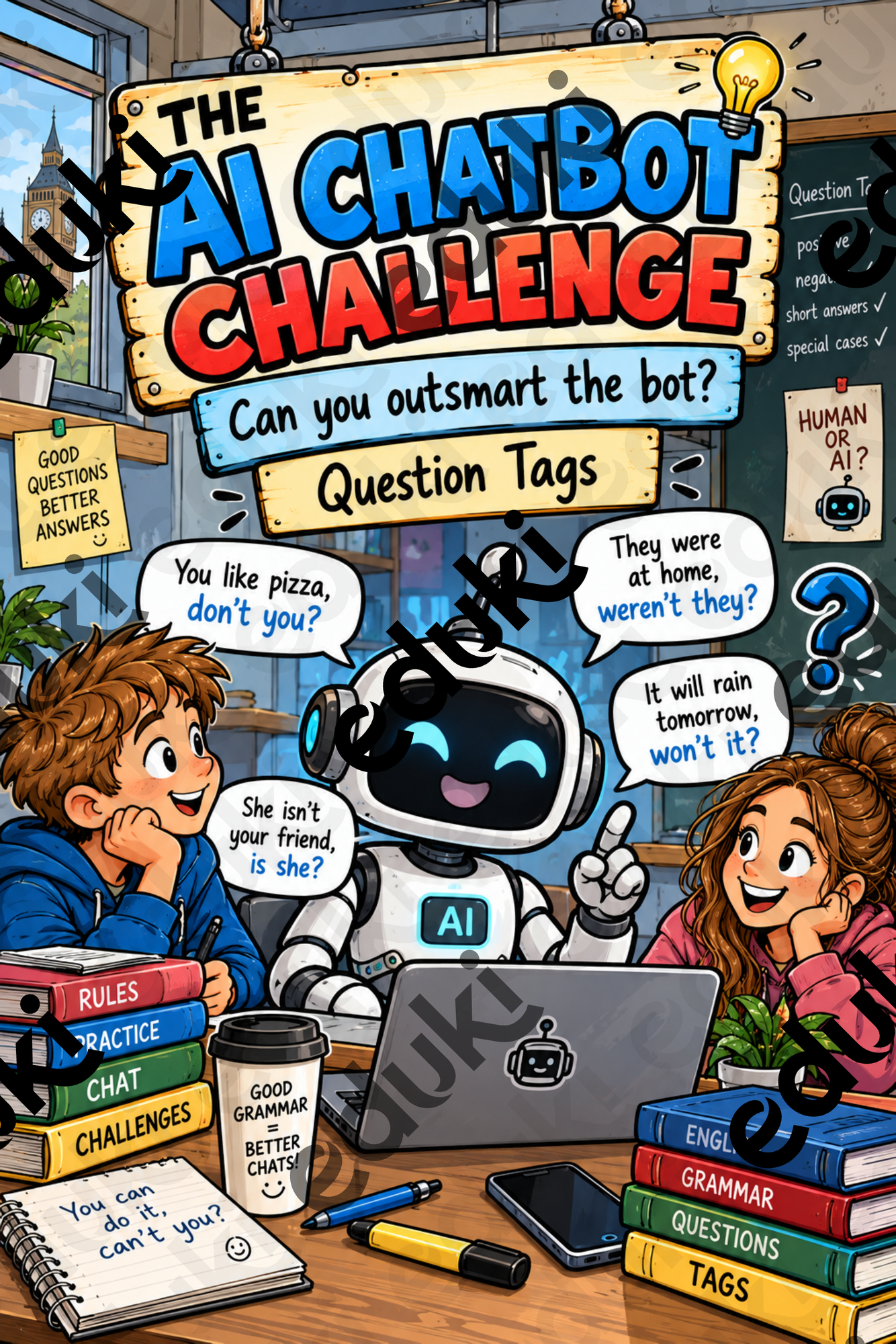 Question Tags AI Chatbot Challenge – Unterrichtsmaterial im Fach Englisch