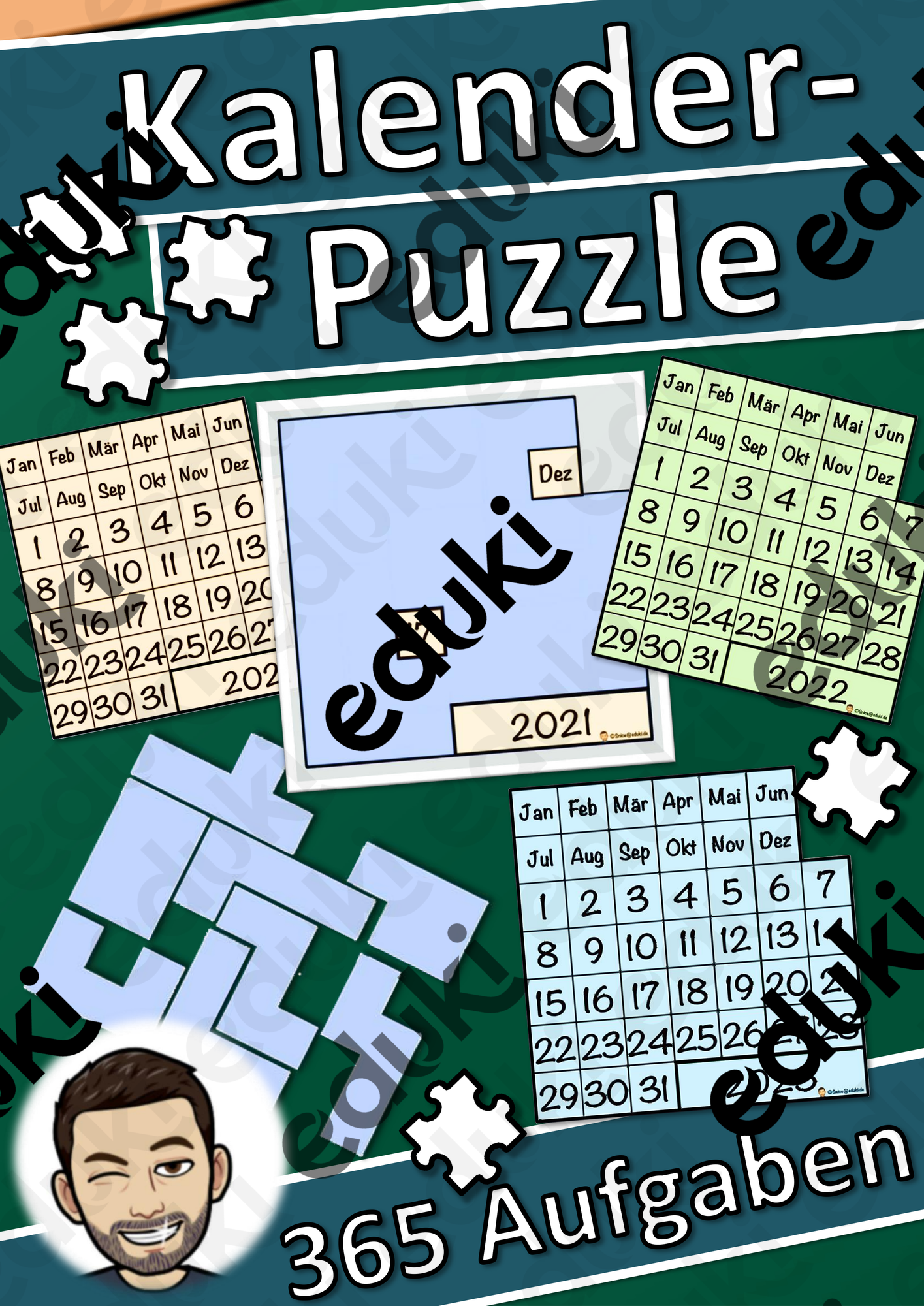 Kalenderpuzzle - 365 Rätsel - Tafelmaterial - Konzentrationsübung - Datum für Tafel