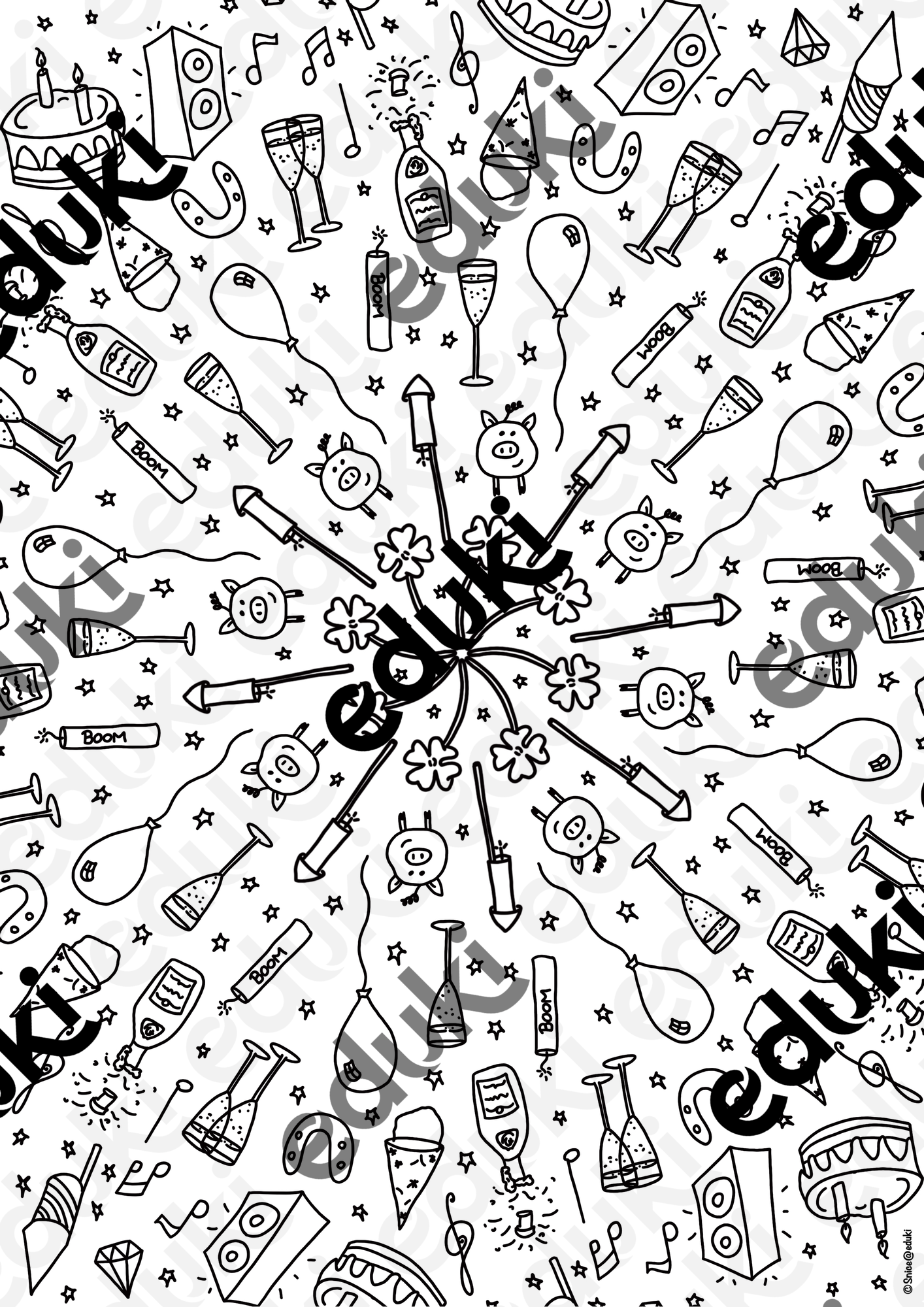 Ausmalbild Silvester - Kunst Ausmalbilder Neujahr - Ferien #Glückspilze24 #Glückskekse25 #edukiknaller24