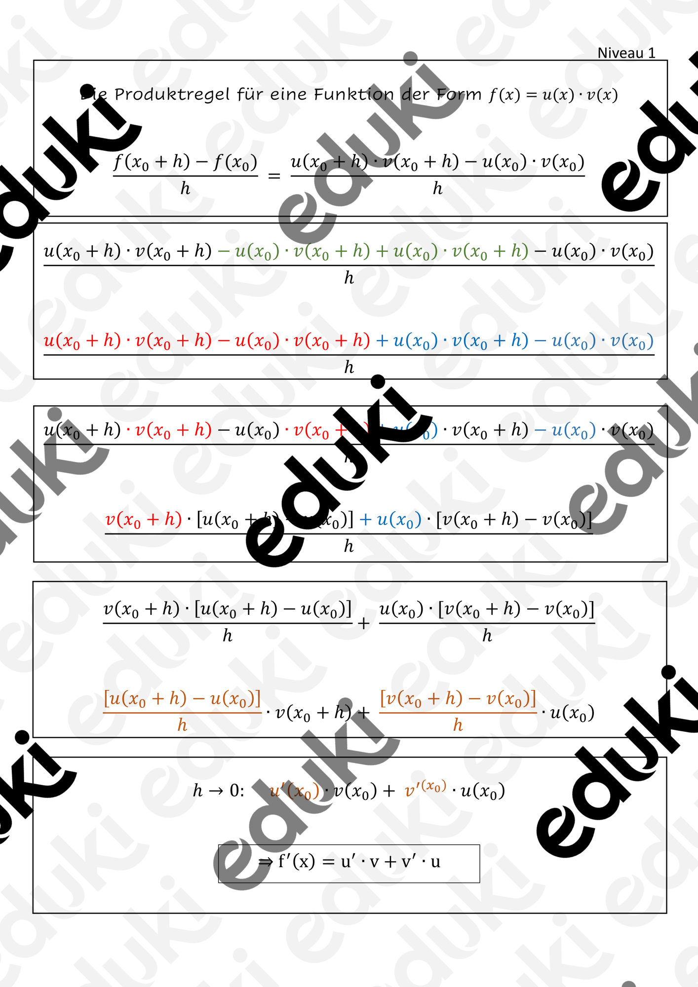 Die Herleitung Der Produktregel Der Integration – Unterrichtsmaterial ...