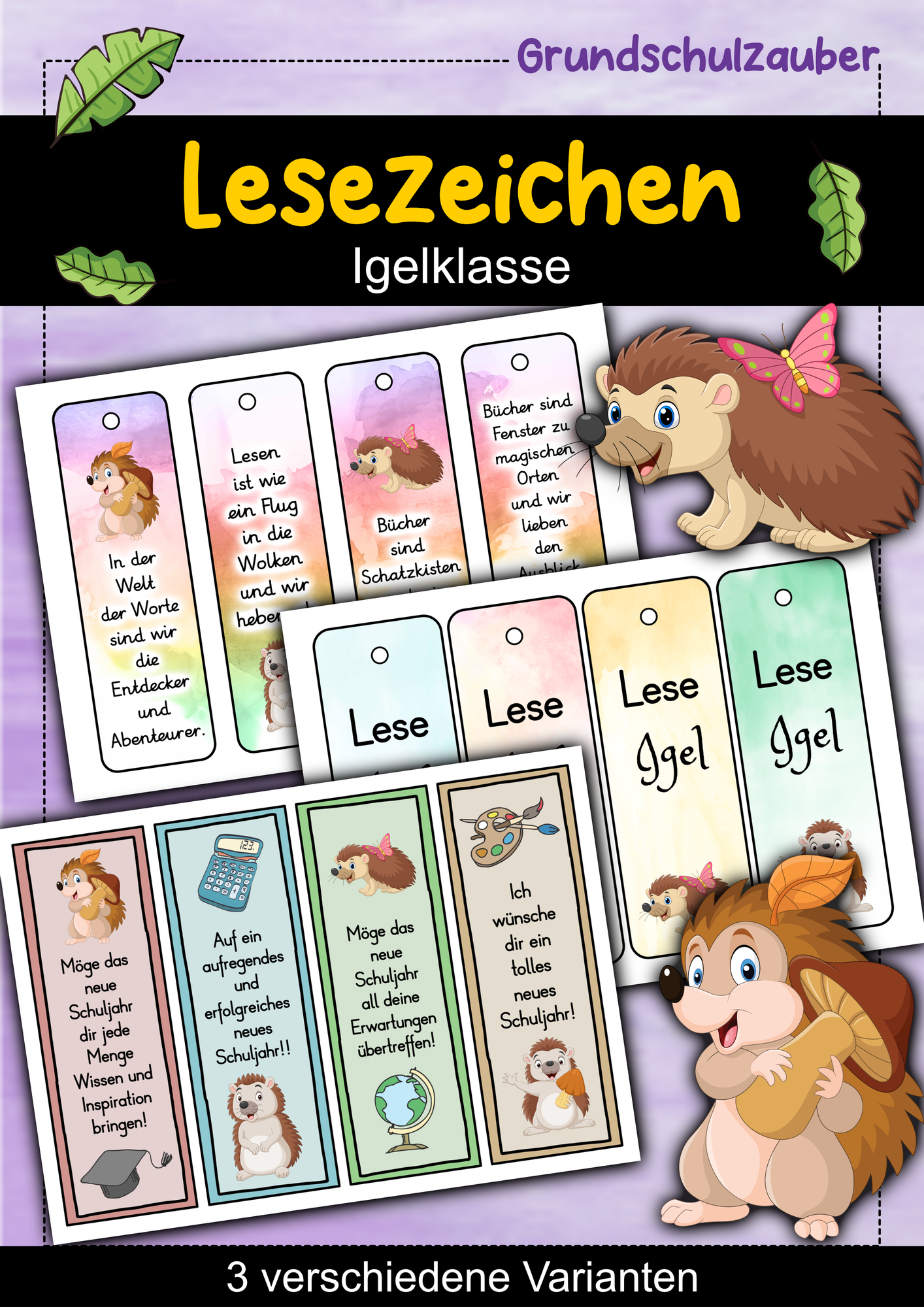 Igel Lesezeichen für die Igelklasse - 3 Varianten – Unterrichtsmaterial ...