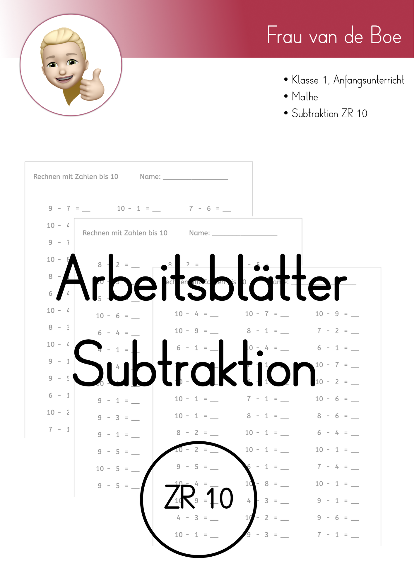 Subtraktion_ZR10 – Unterrichtsmaterial im Fach Mathematik