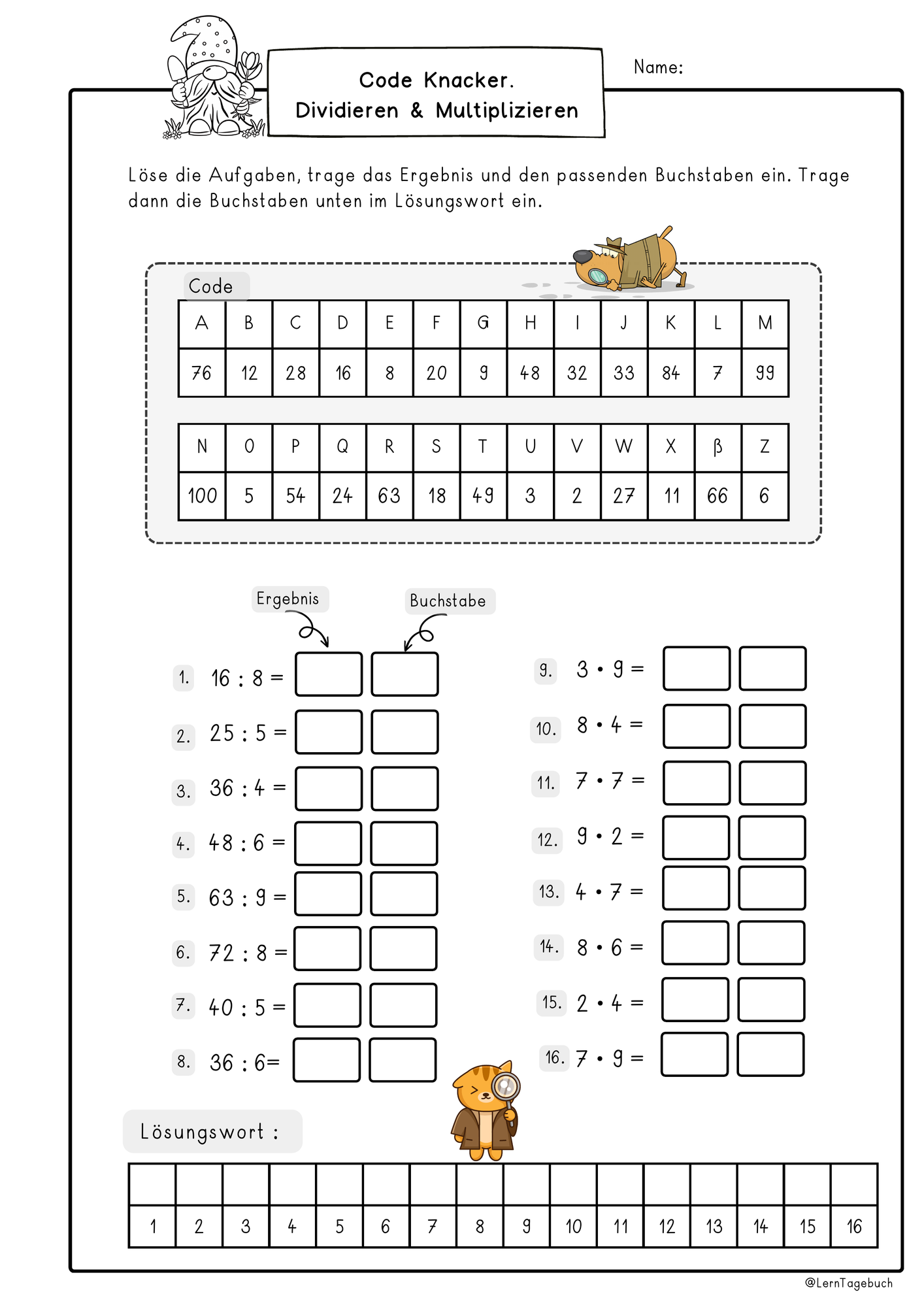 CodeKnacker, Mathe 2.Klasse, Einmaleins, Division – Unterrichtsmaterial