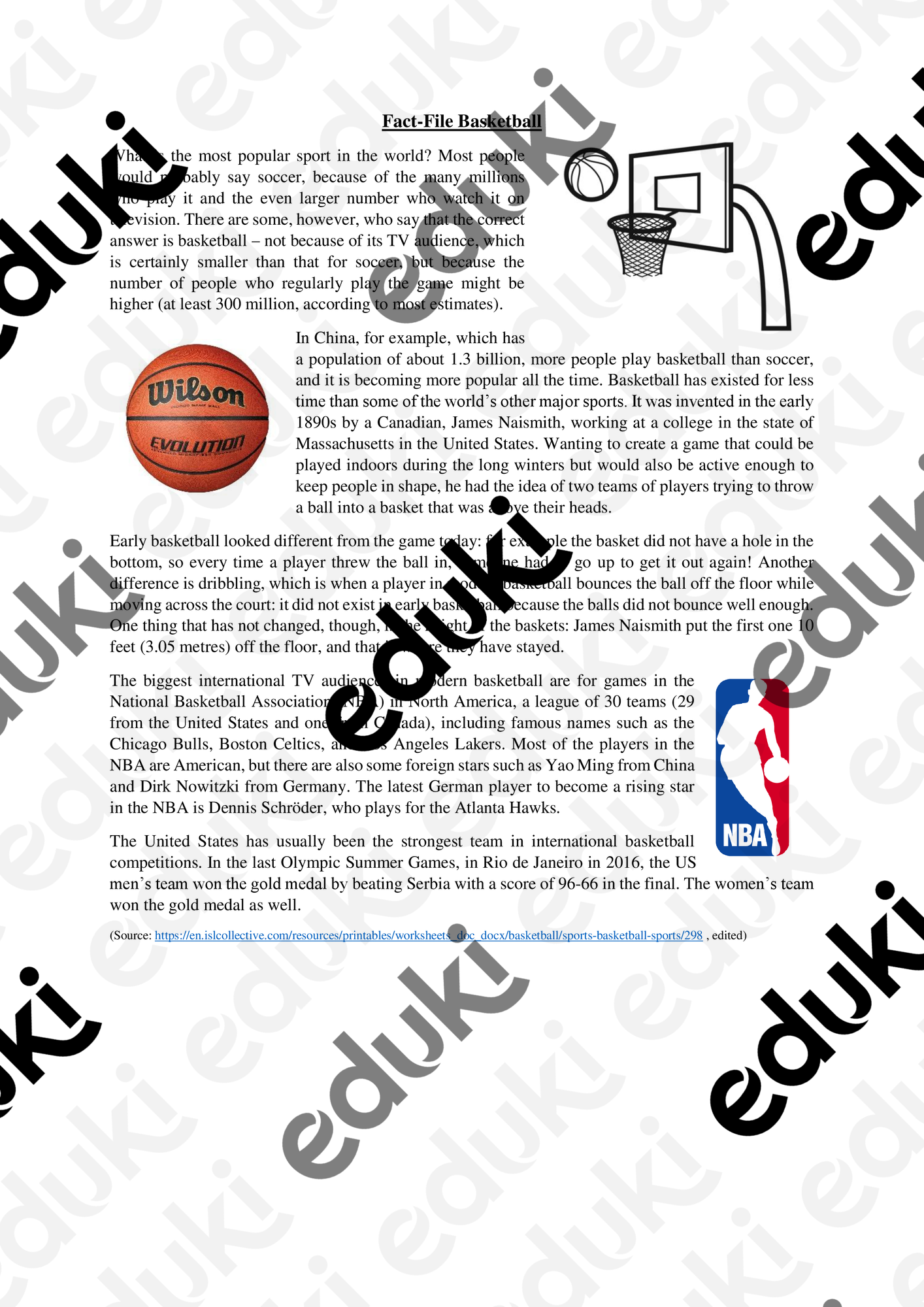 Fact File Basketball Unterrichtsmaterial im Fach Englisch