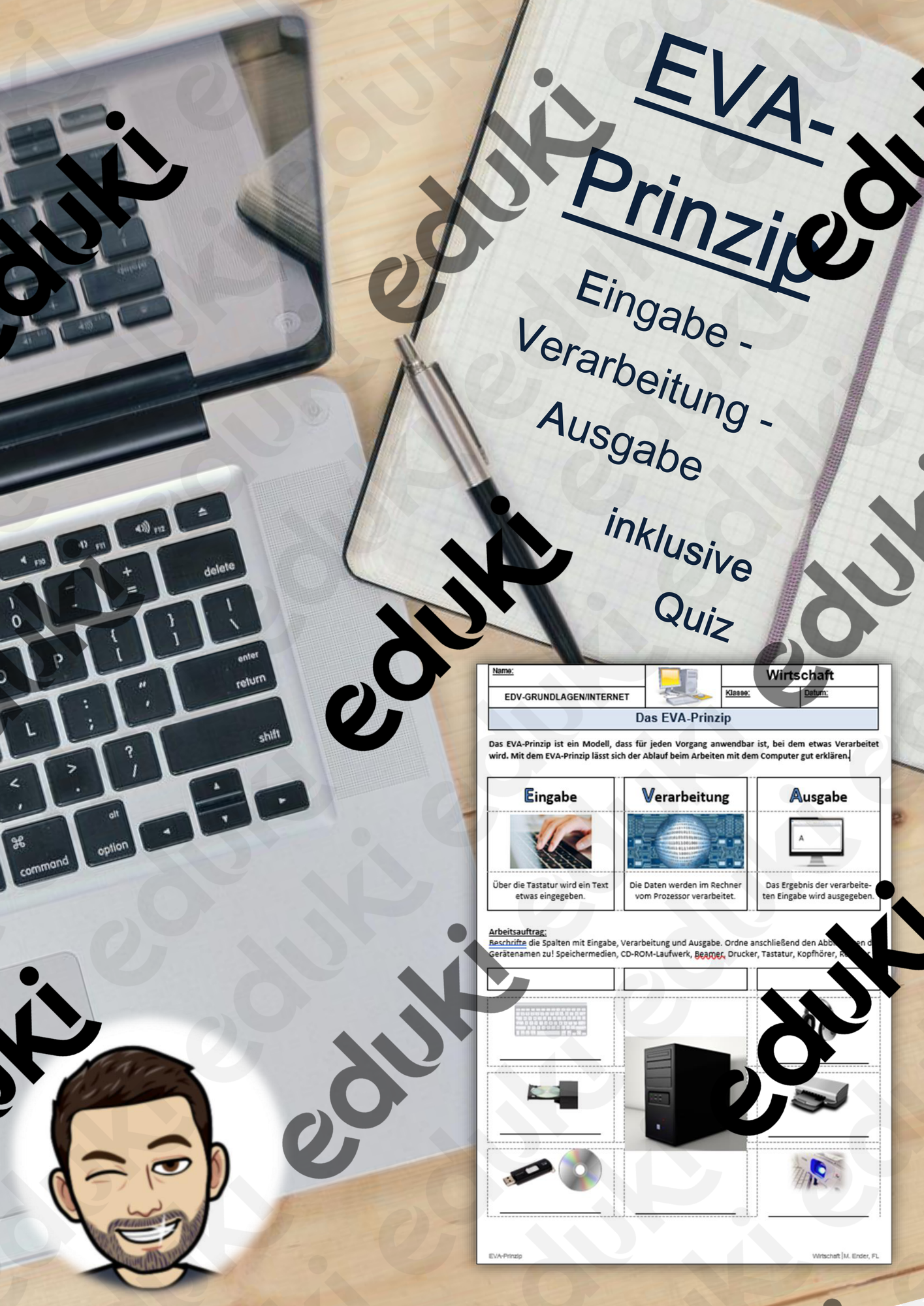 EDV/Informatik/Word: EVA-Prinzip (Eingabe - Verarbeitung - Ausgabe) und Sicherungsspiel Informatik