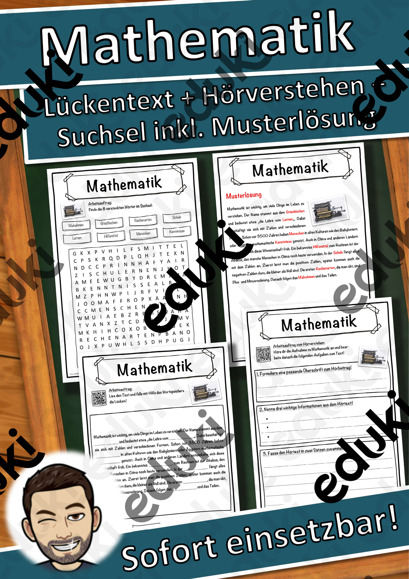 Mathematik Lückentext mit Wortspeicher Hörverstehen und Suchsel