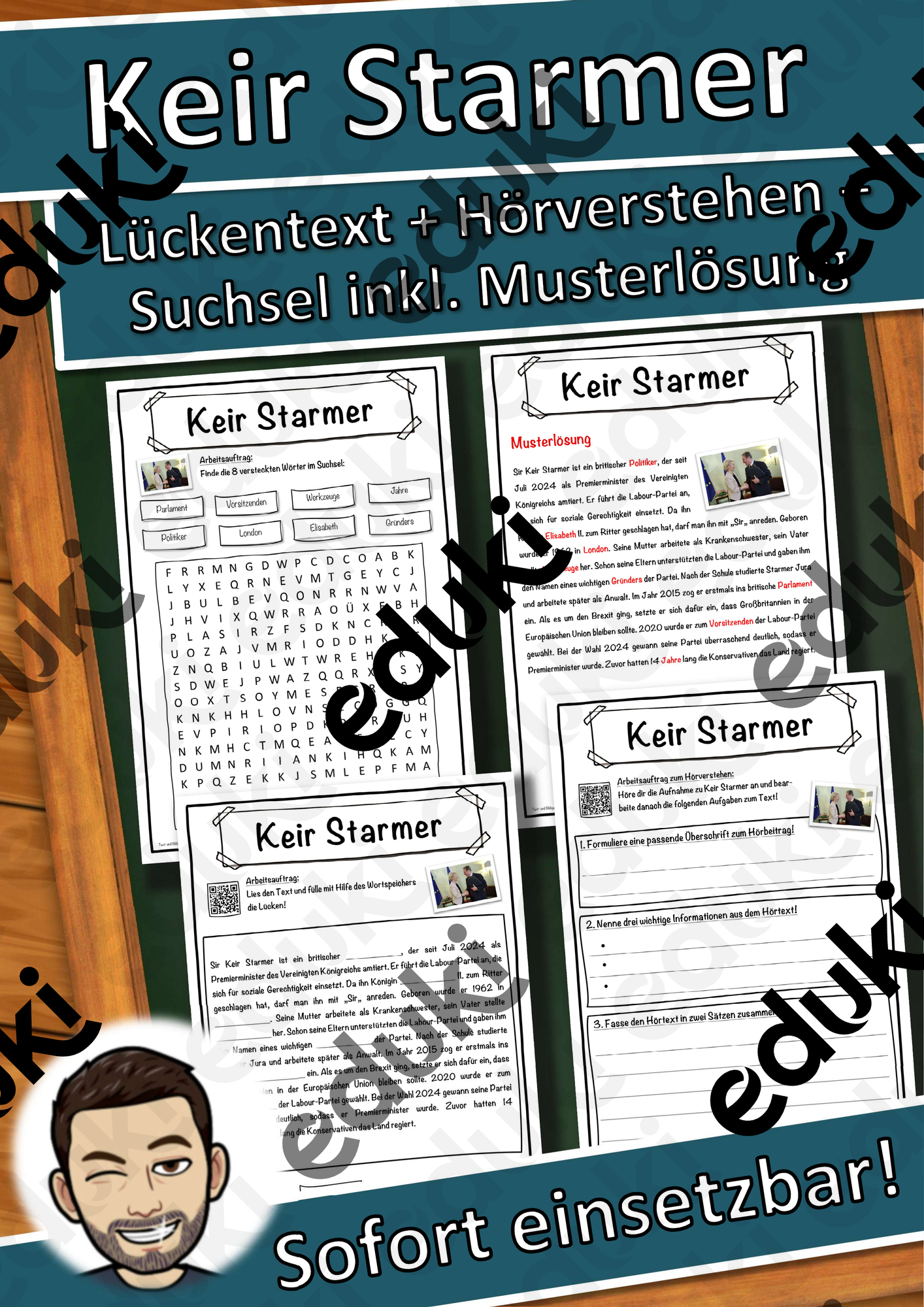 Keir Starmer Lückentext mit Wortspeicher Hörverstehen und Suchsel