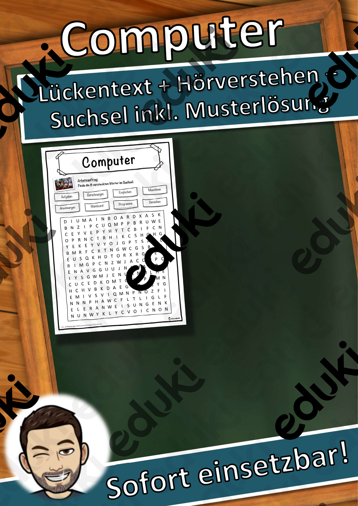 Computer Lückentext mit Wortspeicher Hörverstehen und Suchsel