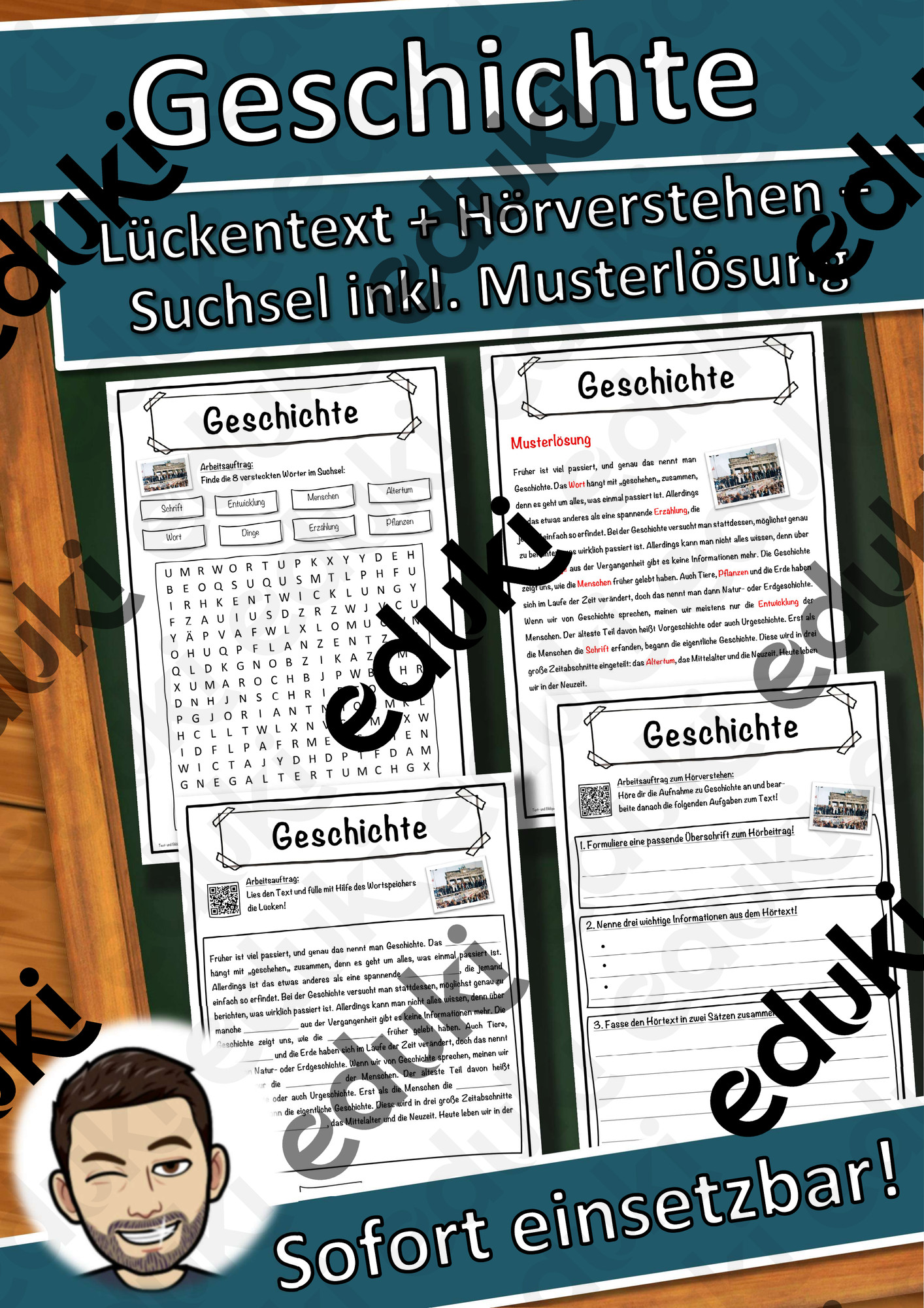 Geschichte Lückentext mit Wortspeicher Hörverstehen und Suchsel