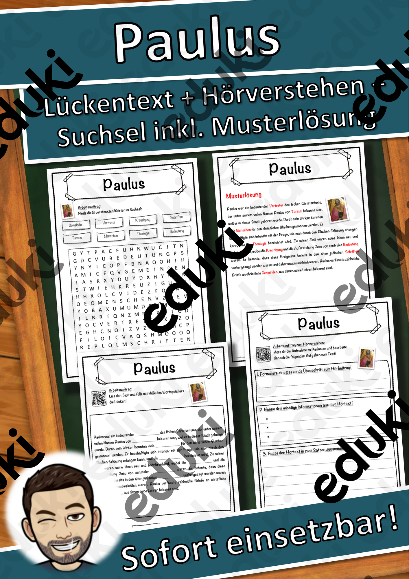 Paulus Lückentext mit Wortspeicher Hörverstehen und Suchsel